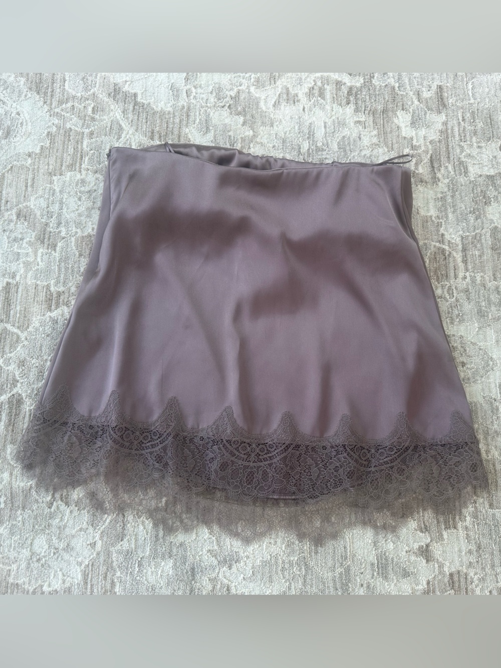 Zara NWT Purple Mauve Satin Lace Trim Mini Skirt (Medium) - Picture 3 of 6